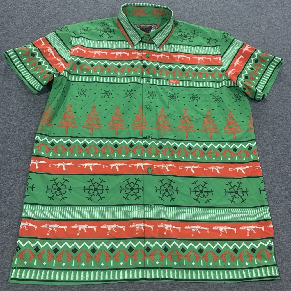 Retro Rifle Men's Shirt THE WORKSHOP GREEN CHRISTMAS Short Sleeve - Size L